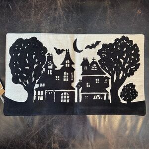 Haunted house black lumbar pillow cover west Elm 12 x 21 NWT Subtle Halloween